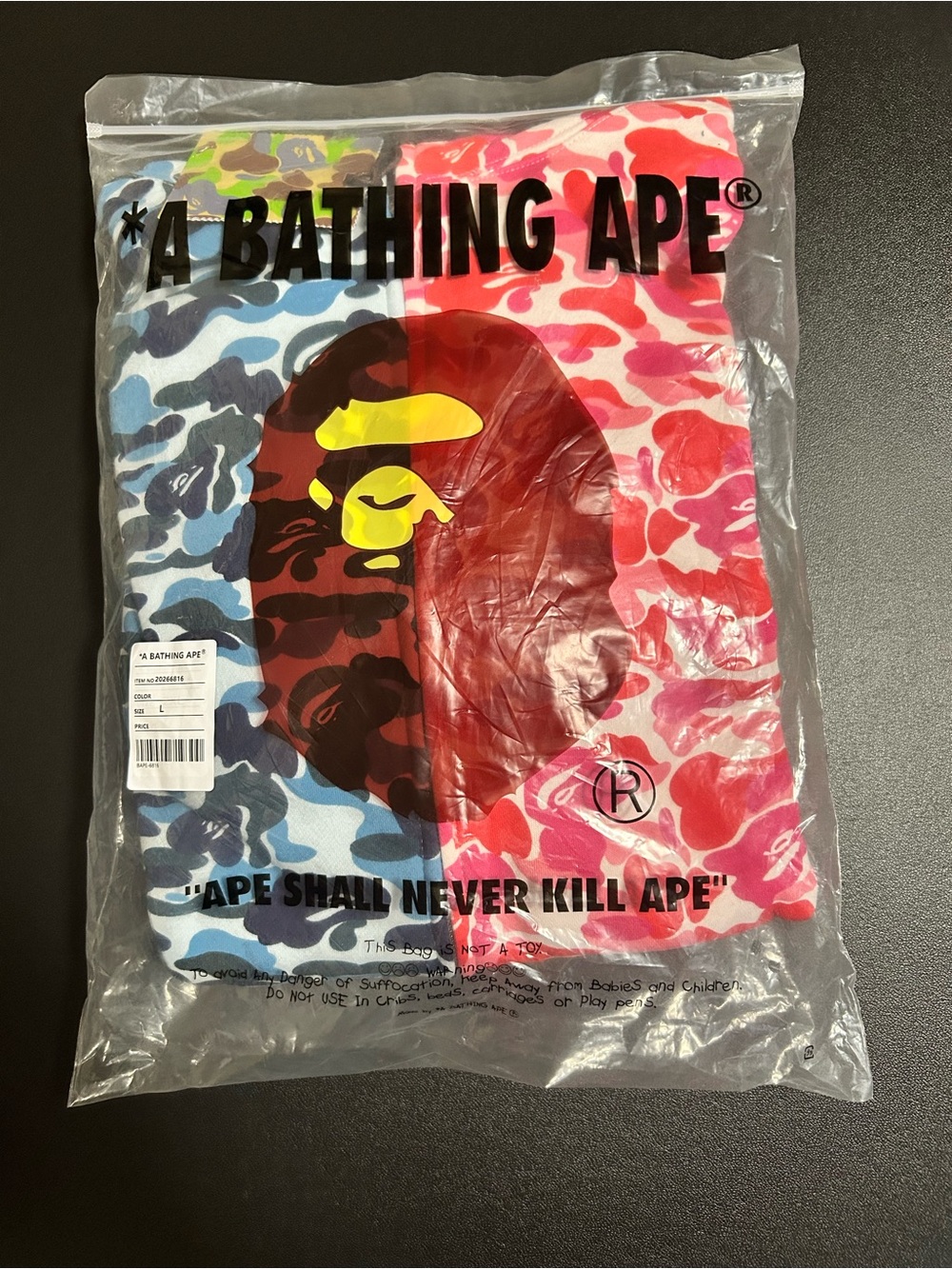 A Bathing Ape Men’s Split Camo Tee — Blue & Pink size L